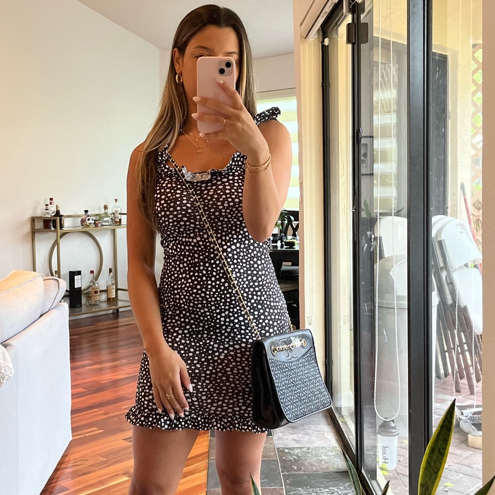 PrettyLittleThing Black and White Polka Dot Mini Dress